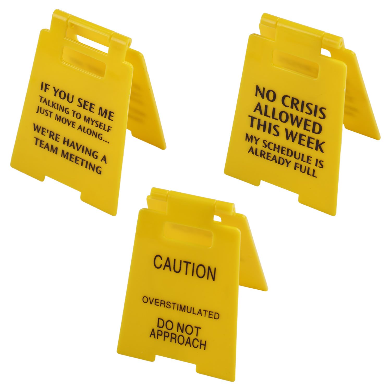 Tabanzhe 3 Pcs Funny Office Prank Desk Sign,Mini Desk Warning Sign Decor,Office Prank Desk Accessories,Overstimulated Do Not Approach Warning Sign,Humorous Prank Gift for Coworkers Boss Employees