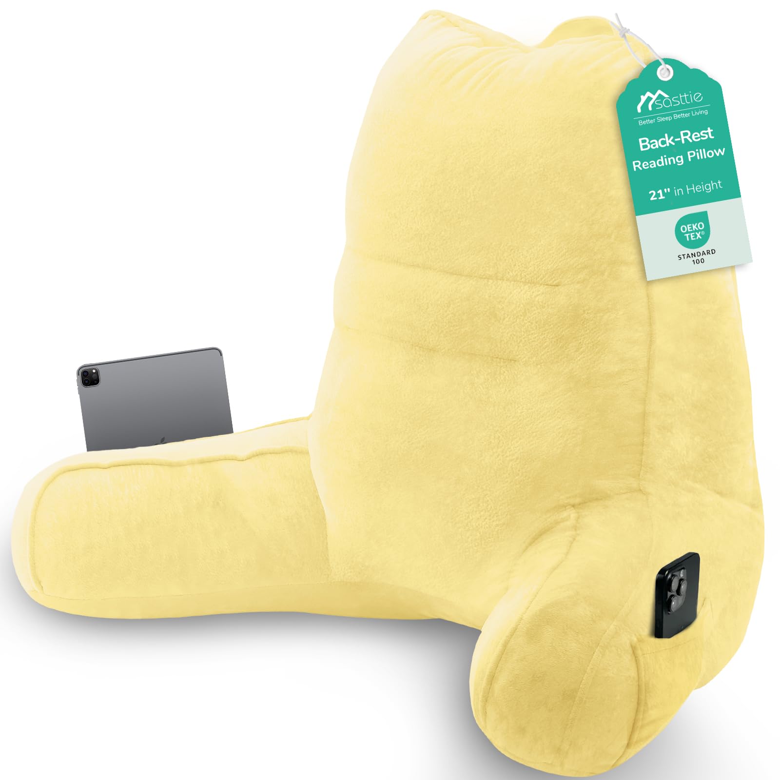 Sasttie Reading Pillow for Bed, Back Pillow for Sitting Up, Light Yellow