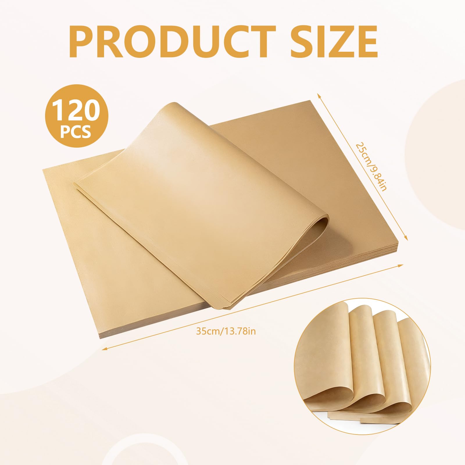 120 sztuk papieru pergaminowego do pieczenia, bio papier do pieczenia bez PFAS, 25 x 35 cm, do pieczenia, gotowania, grillowania, smażenia i gotowania na parze, 120 sztuk