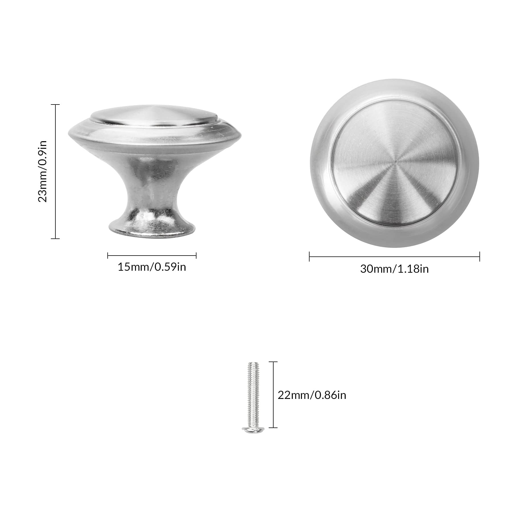 YSDMY 12 Pcs Silver Round Cabinet Door Knobs, 30mm Cupboard Drawer Handles with Screws, Steel Furniture Knobs for Drawers - Image 2