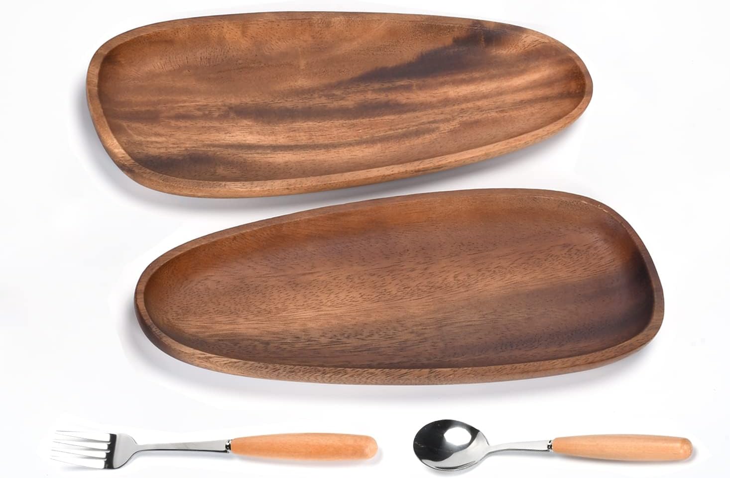 Wooden Tray Handmade Solid Acacia Wood Oval Platters(Set of 2)for Serving Coffee Beverages Tea Plate Dessert,Bread, Fruit,Dinner Breakfast Serving Board for Kitchen(11.7×4.68×0.78in)(Brown2) Wooden Tray Handmade Solid Acacia Wood Oval Platters(Set of 2)for Serving Coffee Beverages Tea Plate Dessert,Bread, Fruit,Dinner Breakfast Serving Board for Kitchen(11.7×4.68×0.78in)(Brown2)