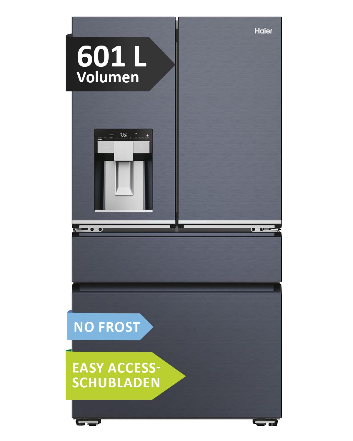 Haier French Door Kühl-Gefrierkombination I 91 cm Breite, 601 L I French Door Kühlschrank mit Eiswürfelspender, Wi-Fi & No Frost I Doppeltür Kühlschrank mit Gefrierfach I FD SERIE 7 PRO HFW7918EIMB