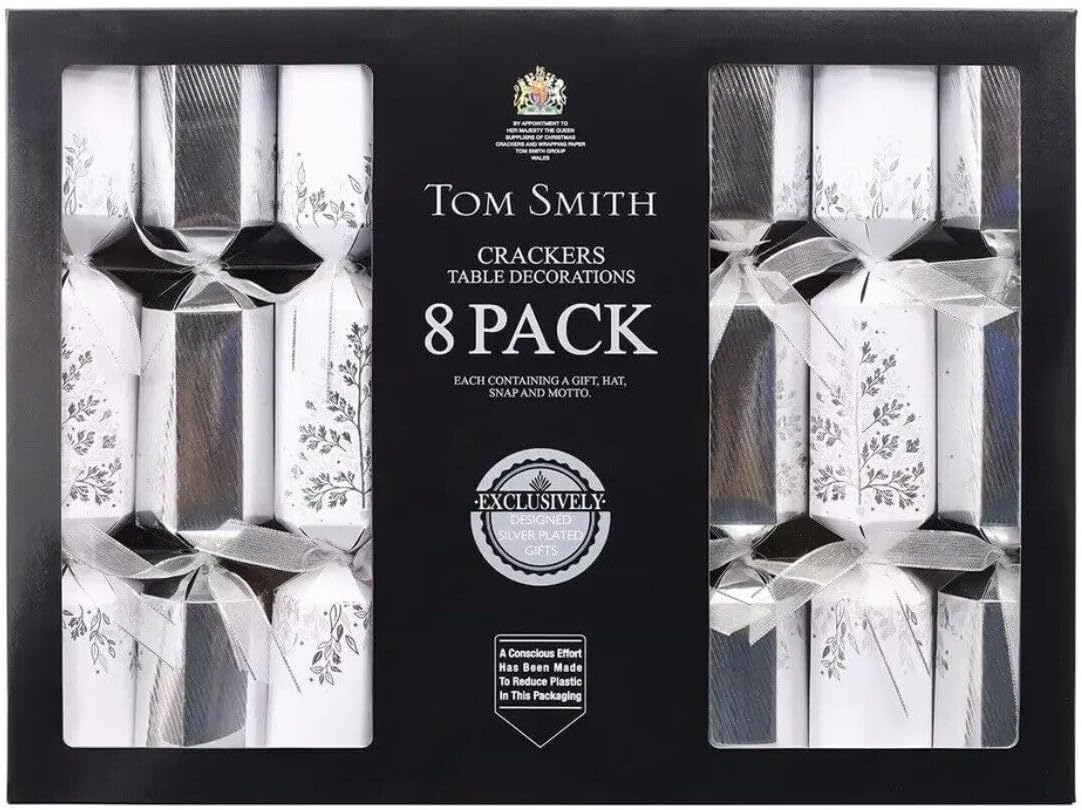 Tom Smith Christmas Crackers Luxury Silver Plated Gifts - Pack of 8