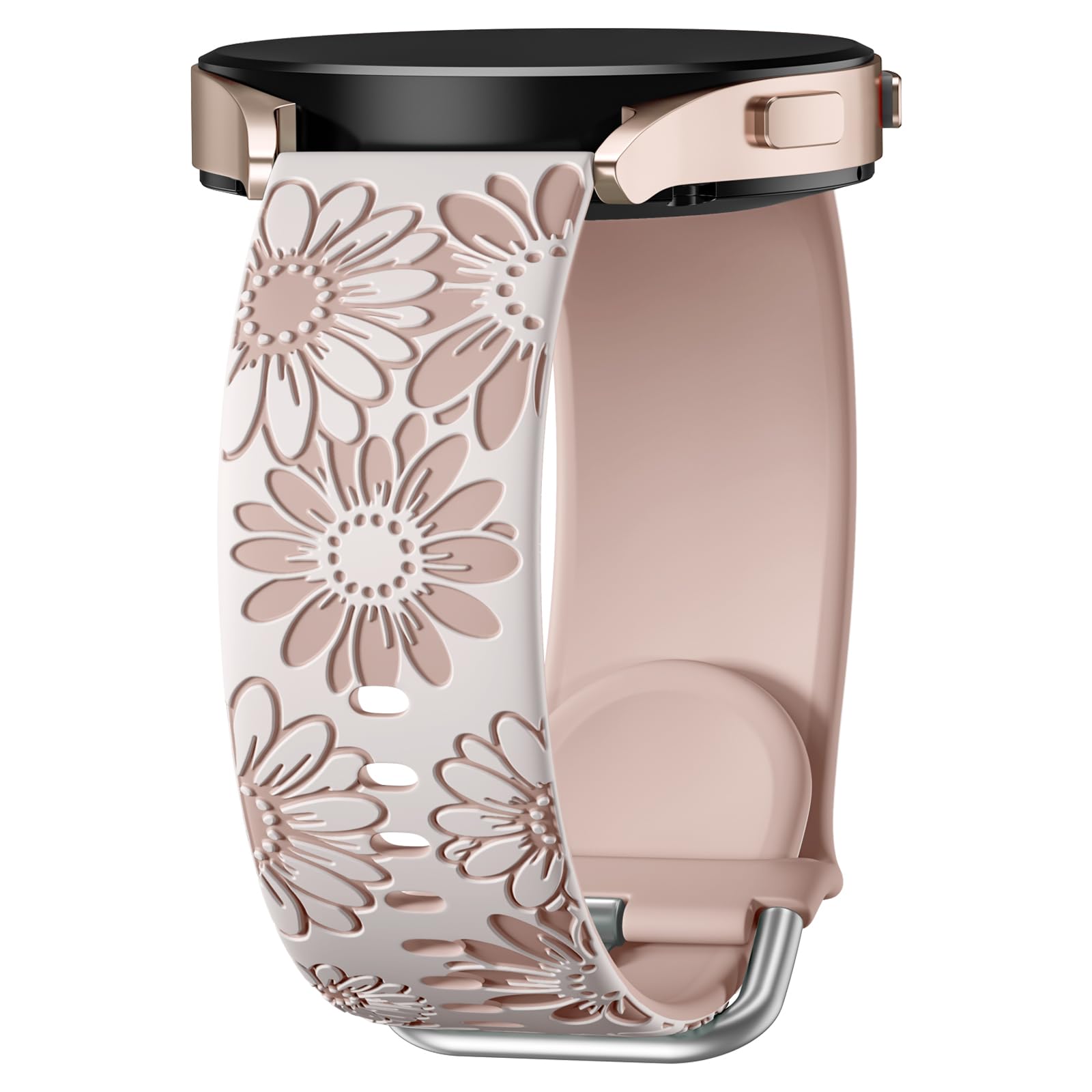 Netolo Bransoletka z grawerowanym wzorem kwiatowym, kompatybilna z Samsung Galaxy Watch 7 6 5 4 (40 mm/ 44 mm), Galaxy Watch 6 4 Classic / 5 Pro 45 mm/ FE/Active 2, 20 mm, miękki silikonowy pasek dla