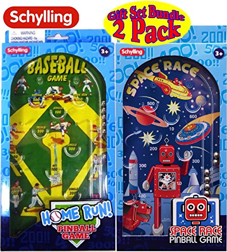 Schylling Classic 10" Pinball Games Space Race & Home Run! Baseball Gift Set Bundle - 2 Pack #TOP2