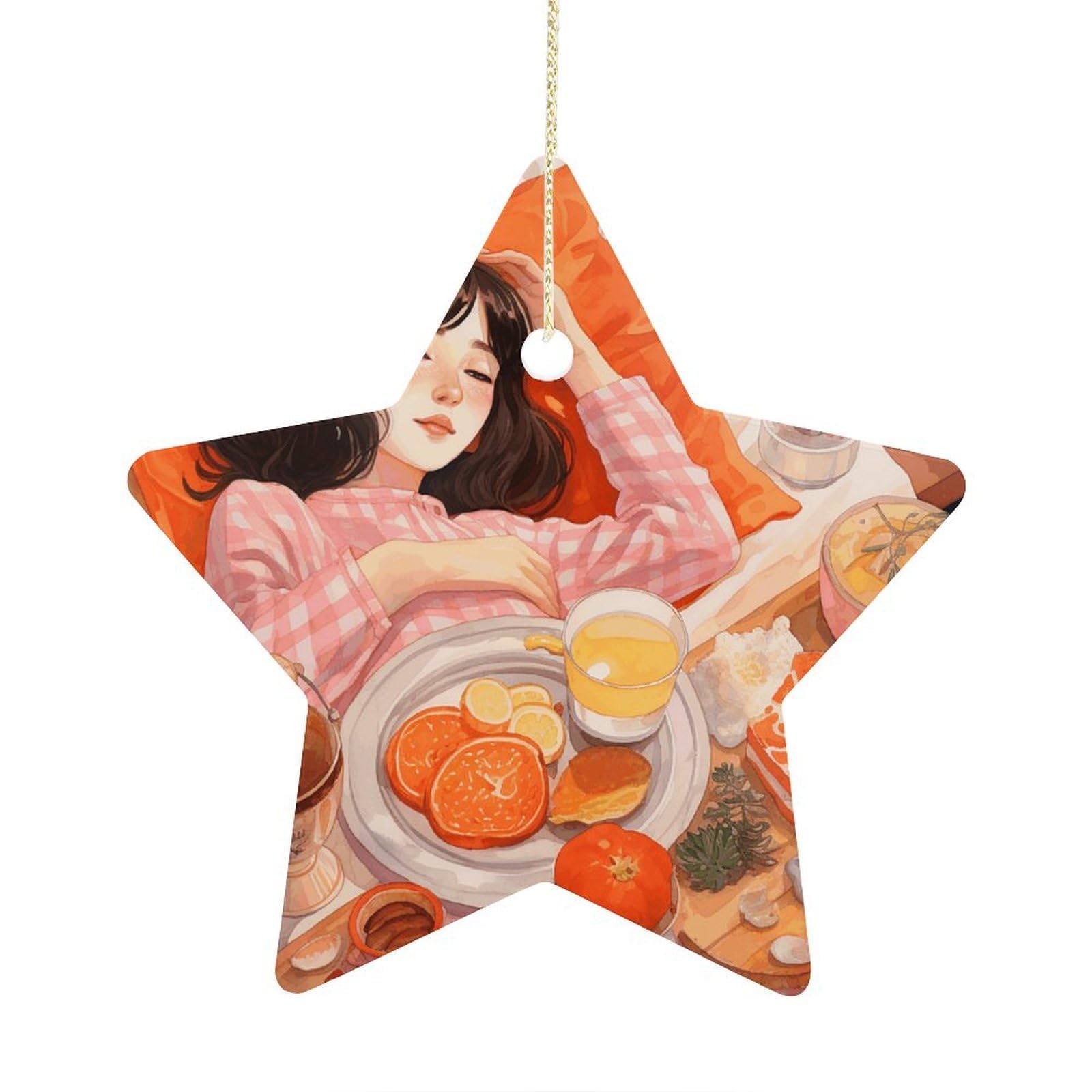 Fodpand Women's Style Eating In A Dream Ornament With String, Keepsake Hanging Decorations,Ceramic Ornaments For Men Indoor Home Holiday Party Gifts