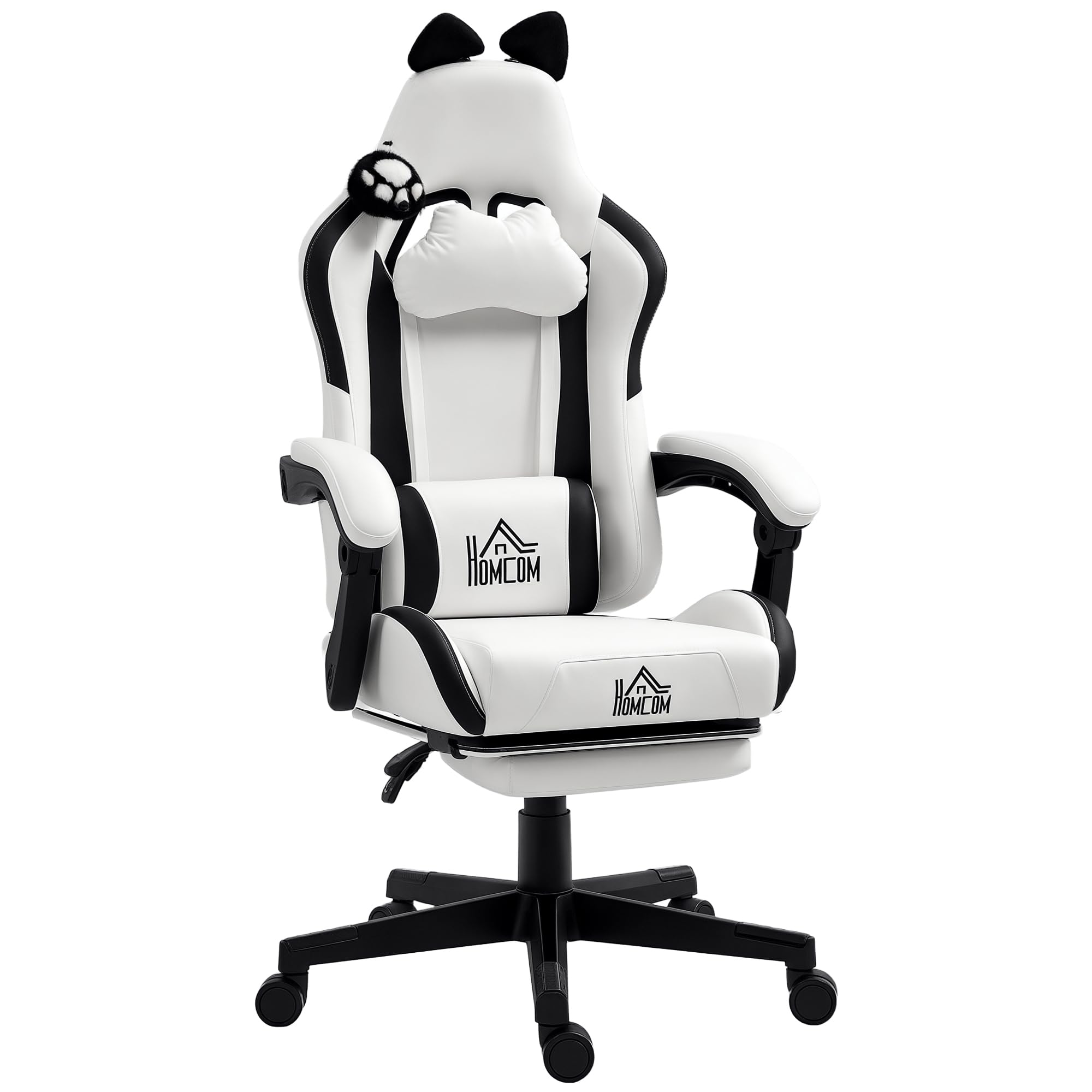HOMCOM Chaise Gaming Ergonomique avec Oreilles de Chat Fauteuil Gamer Blanc