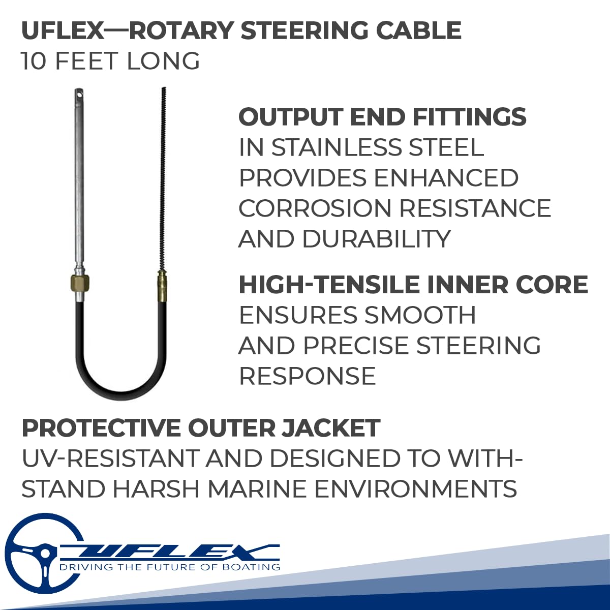 Uflex M86X10 Rack Replacement Steering Cable Assembly | 10 Foot, Direct Fit For Teleflex & Morse