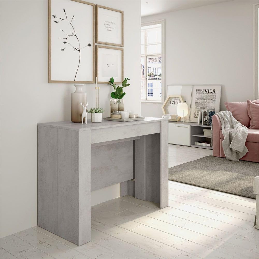 Habitdesign – Mesa Extensible para Comedor, Mesa Ampliable para Salón o Cocina - 5 Posiciones y hasta 10 Comensales - Gris Cemento - 50-235x90x78 cm - Modelo Consola