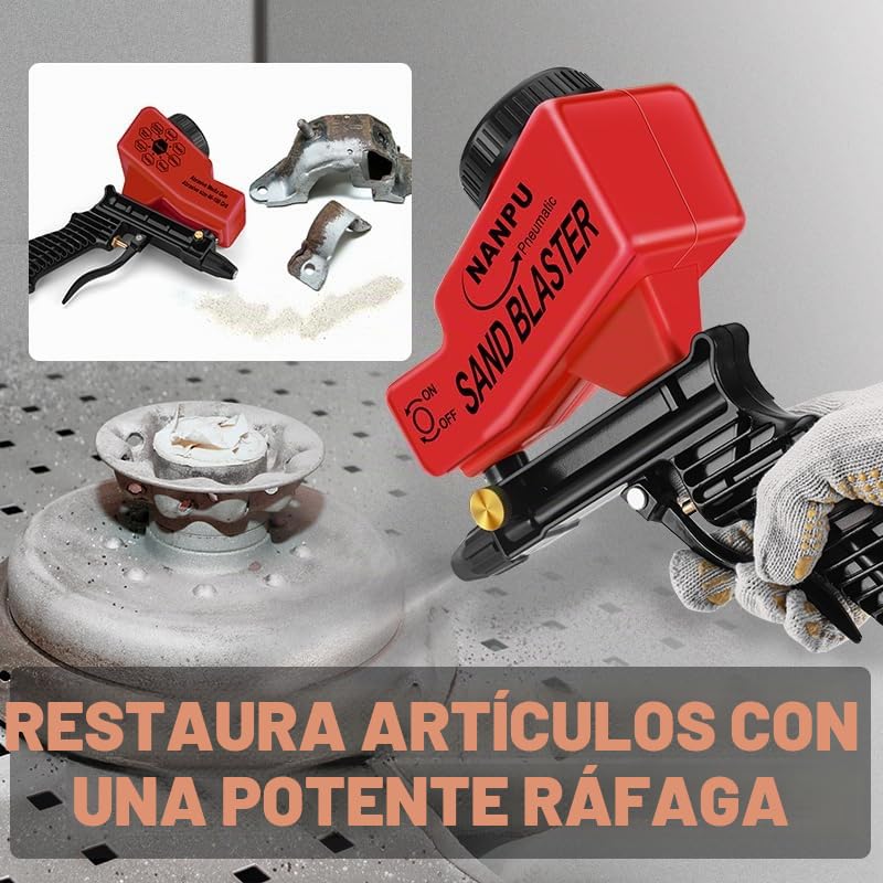 NANPU Kit de pistola de chorro de arena de aire ligero con alimentación por gravedad, boquilla de cerámica, cuerpo de metal, para preparación de superficies de proyectos pequeños, eliminación de