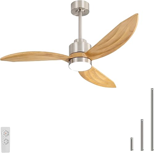Miniatura 1 de Ventilador de techo de madera de 52 pulgadas con luces y control remoto, 3 aspas, luz regulable de 6 velocidades, ventilador de techo reversible con