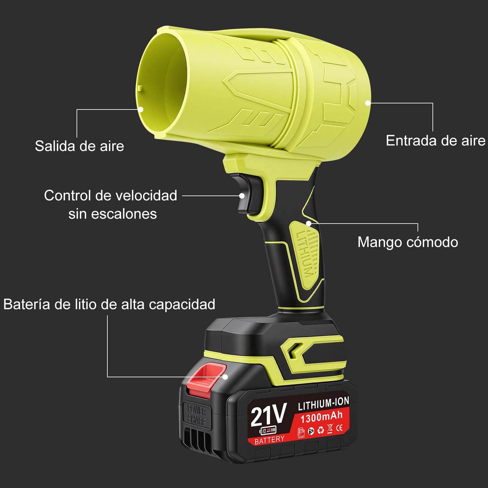 Soplador de Hojas Inalámbrico con Batería, 35000RPM Soplador Turbo Jet Blower, Súper Potente, con Baterías 1300mAh, Soplador de Chorro Turbo para Teclado de Ordenador, Coche, Al Aire Libre