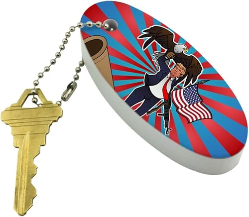 Miniatura 2 de GRAPHICS & MORE Patriótico Donald Trump con águila bandera americana llavero flotante de espuma ovalada barco de pesca boya clave flotador