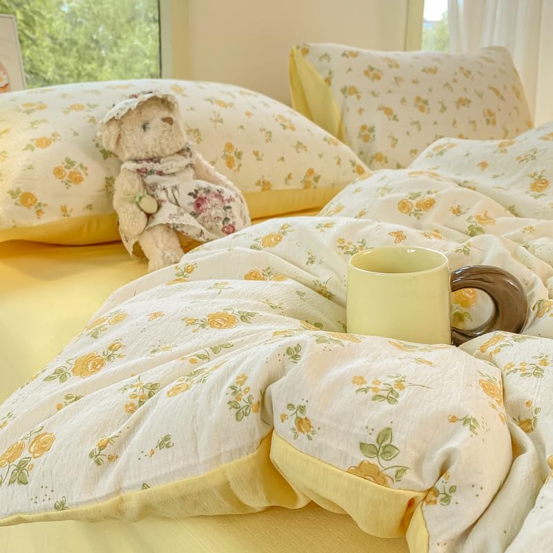 Amazon｜KIMKO イエロー 花柄 掛け布団カバー 寝具 ベット用品 優しい