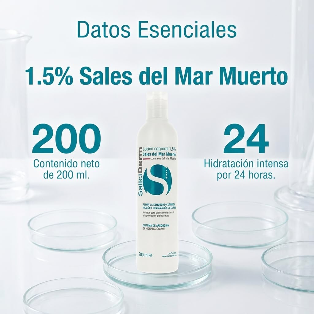 Saliciderm Loción 1,5% Pack | Loción Corporal 1.5% con Sales del Mar Muerto | Para Piel Seca y con Picor | Hidratación Intensiva| Para Dermatitis Atópica, Psoriasis y Xerosis | 200 ml (X2)