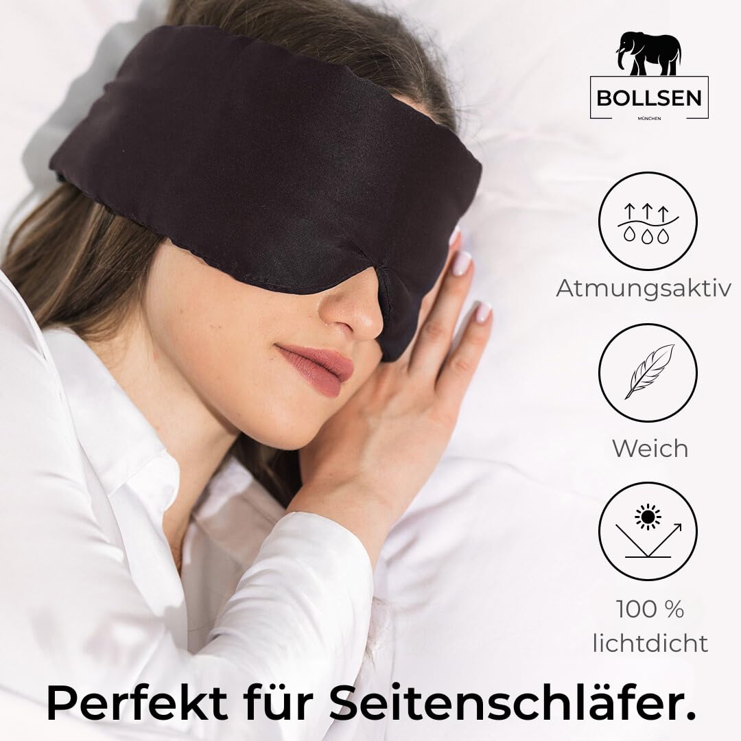BOLLSEN Seidenschlafmaske – 100% Maulbeerseide, ultraweich & atmungsaktiv, verstellbar, vollständige Verdunkelung – Marineblau, Rosenquarz, Schwarz – Einzel- & Multipack-Optionen
