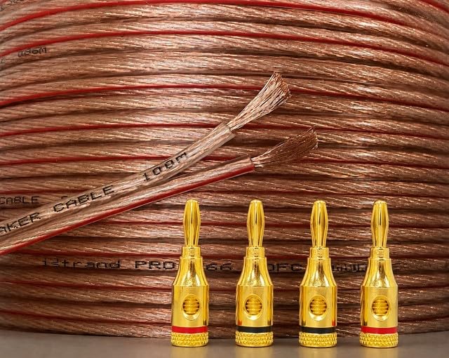Cable de altavoz de cobre sin oxígeno de 10 m 14 AWG con bananas 4 mm