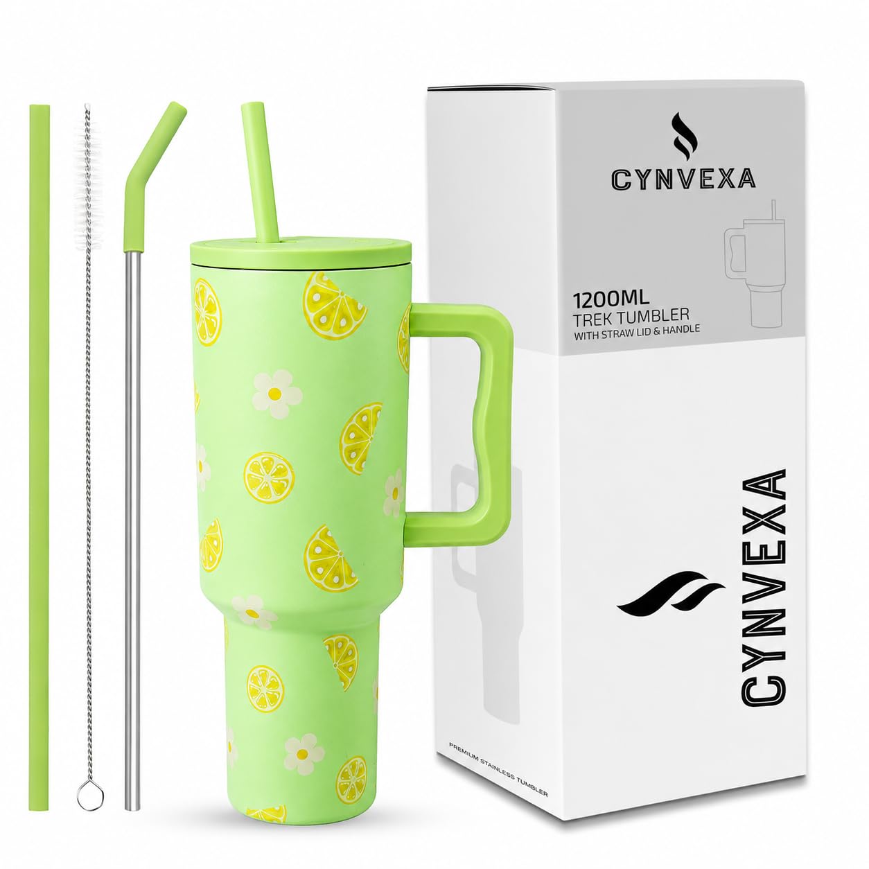 CYNVEXA Tumbler with lid and Straw 1200ML Cup Stainless Steel Vacuum Insulated Tumbler for Water, Iced Tea or Coffee 1.2L Office Gym Travelling (Lemon Flower)