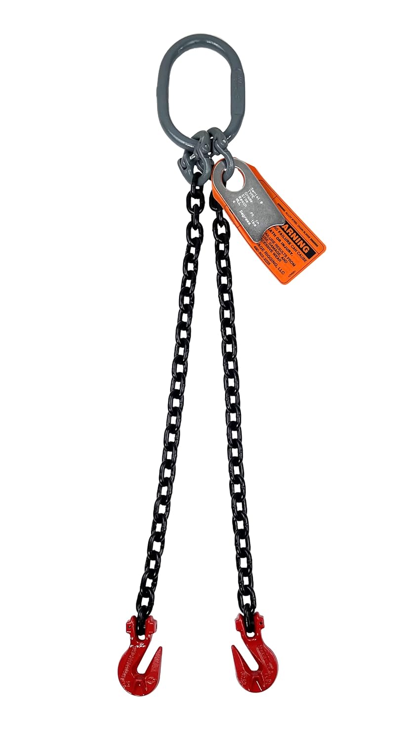 Advantage Rigging - Chain Sling - 3/8" x 5' Double Leg with Grab Hooks - Grade 80