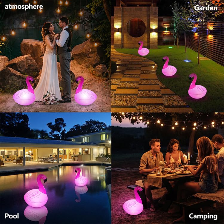 Linterna Solar Hinchable Flamenco para Piscina, Estanque y Jardín, Lámpara LED Flotante IP68, Iluminación Decorativa Automática con Energía Solar (4, Pink)