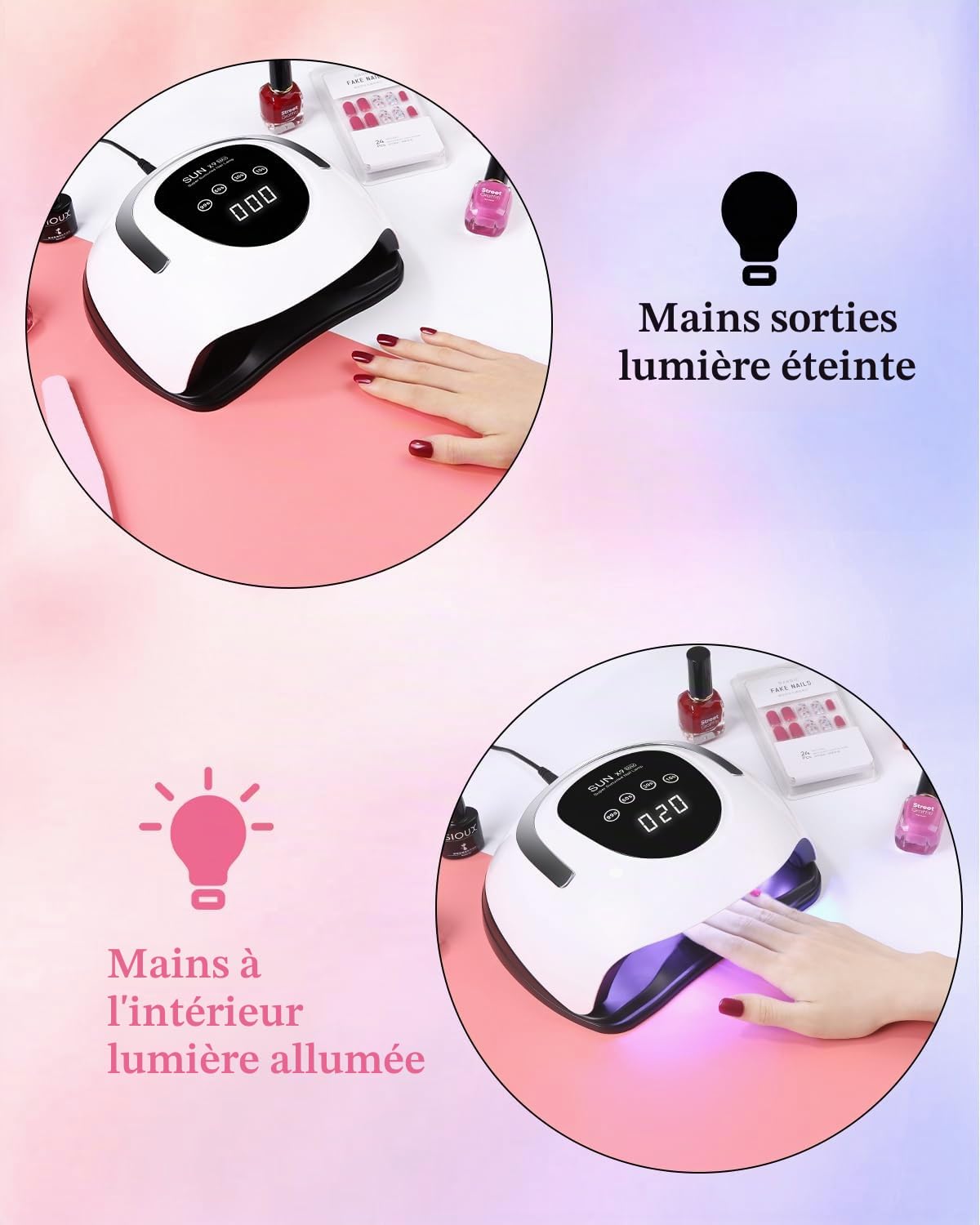 220W Lampe UV Ongles Gel, 10/30/60/99S Minuteries Lampe UV Vernis Semi Permanent, Portable Lampe LED Ongle avec Capteur Automatique, Professionnel Lampe UV Ongles Gel Pose pour Toutes Les Gels