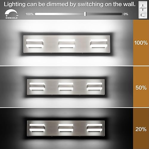 Miniatura 2 de SOLFART Luces de tocador de baño sobre espejo de níquel cepillado, 3 luces LED para baño, luces de tocador para baño, níquel