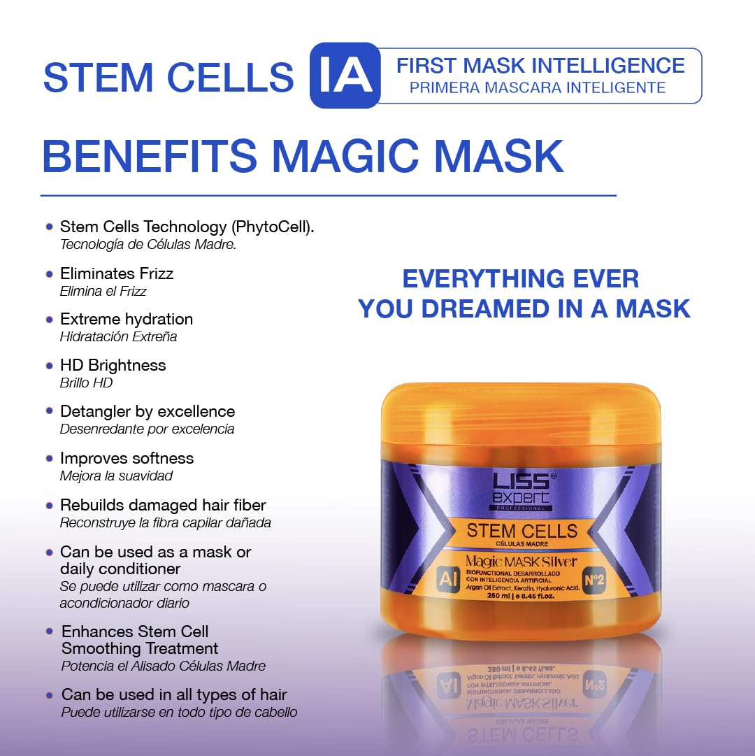 Liss Expert Stem Cells Purple Magic Hair Mask | Argan Oil, Keratin & Hyaluronic Acid Deep Conditioning Mask | Hydration, Shine & Frizz Control for All Hair Types | 250 ml / 8.45 fl oz - Image 3