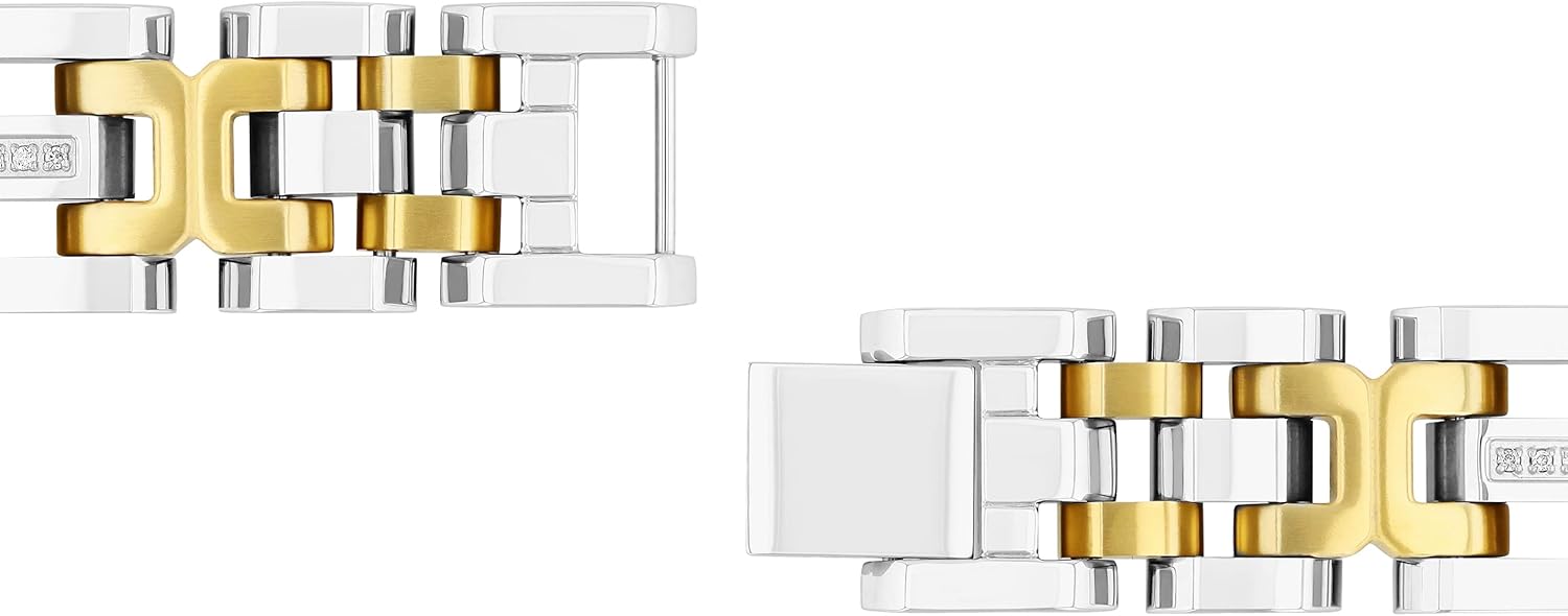 Men's 8.5" Two Tone Diamond Link Bracelet, Gold-Plated Stainless Steel Single Locking Clasp - Image 5