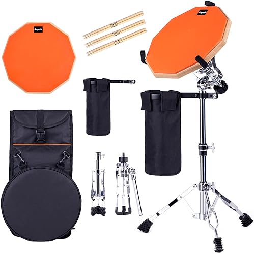 Anyuxin Juego de soporte de tambor de práctica de tambor, almohadilla de práctica silenciosa de doble cara de 12 pulgadas con palitos de tambor,