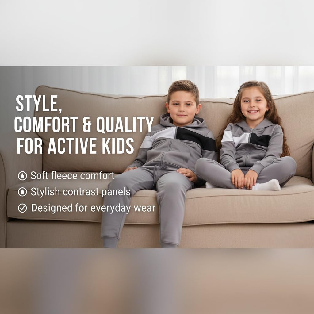 A2Z 4 Kids Girls Boys Unisex Tracksuit Designer's Contrast Panelled Fleece - T.SPlain 106 Steel Grey 9-10