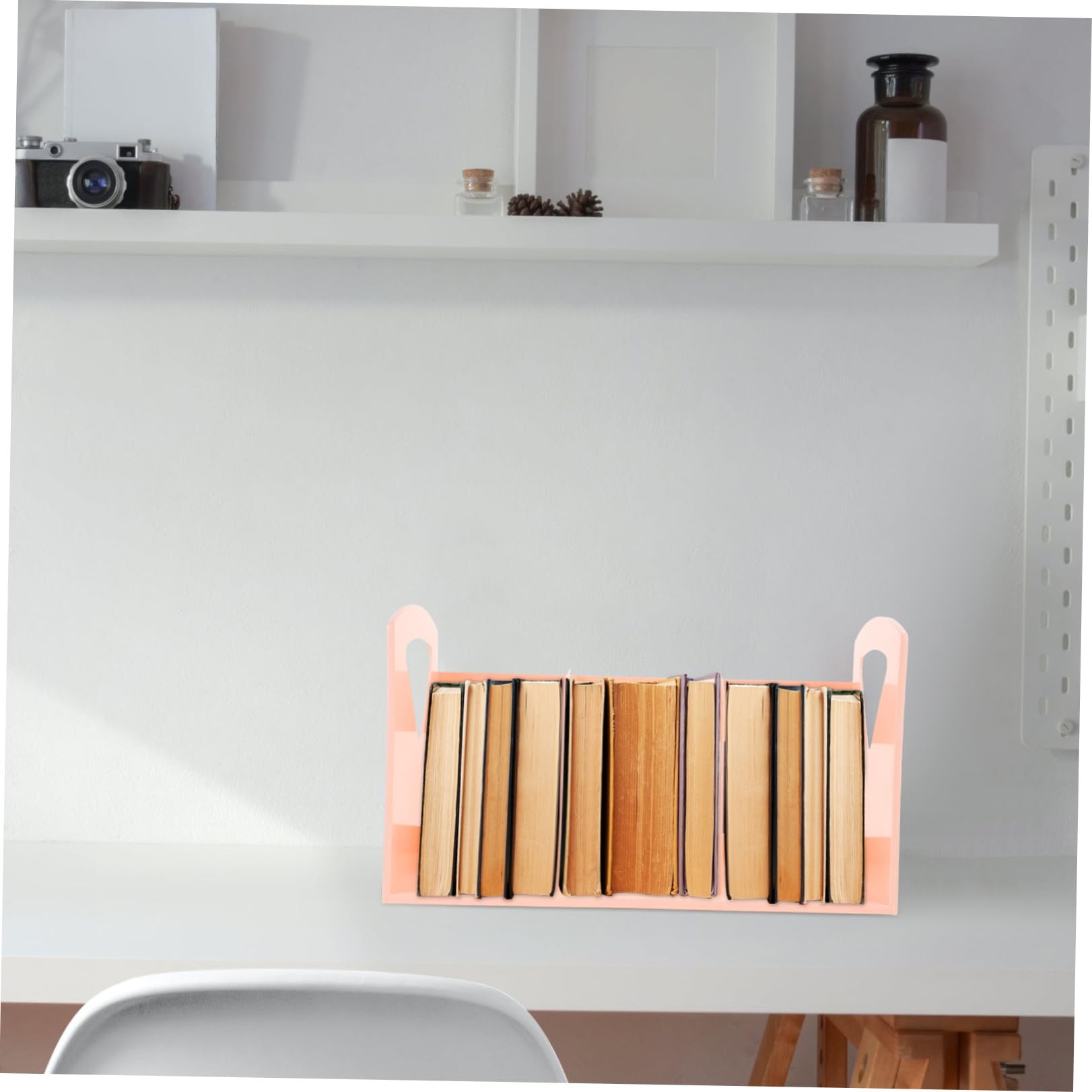 Scaffale per Libri da Scrivania a Tre Scomparti, Plastico, Khaki