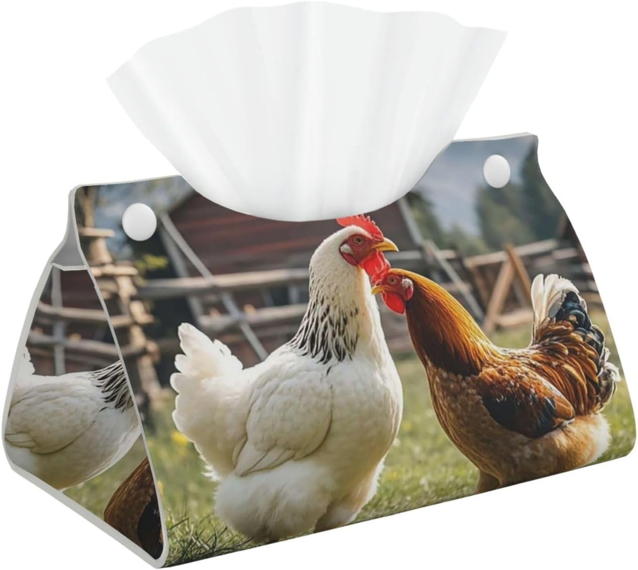 Chickens and Farm Tissue Box Cover Rectangle, Modern PU Leather Tissue Holder for Bathroom, Decorative Stylish Wipes Dispenser Paper Cover Case Napkin Holder for Home Decor