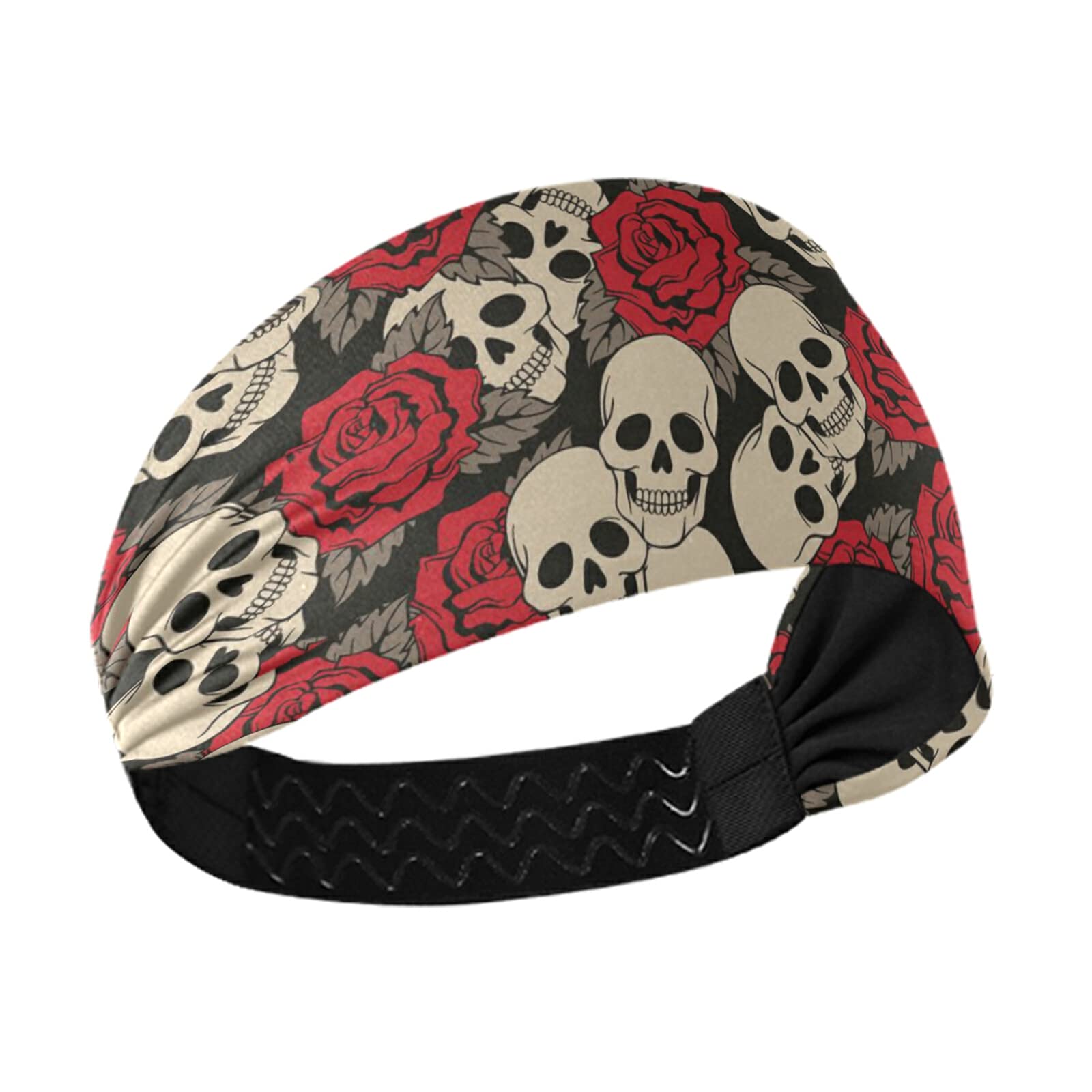 Sports Headbands for Women, Vintage Skull Rose Flower Breathable Hair Bands, Elastic Headbands, Quick Dry Head Bands