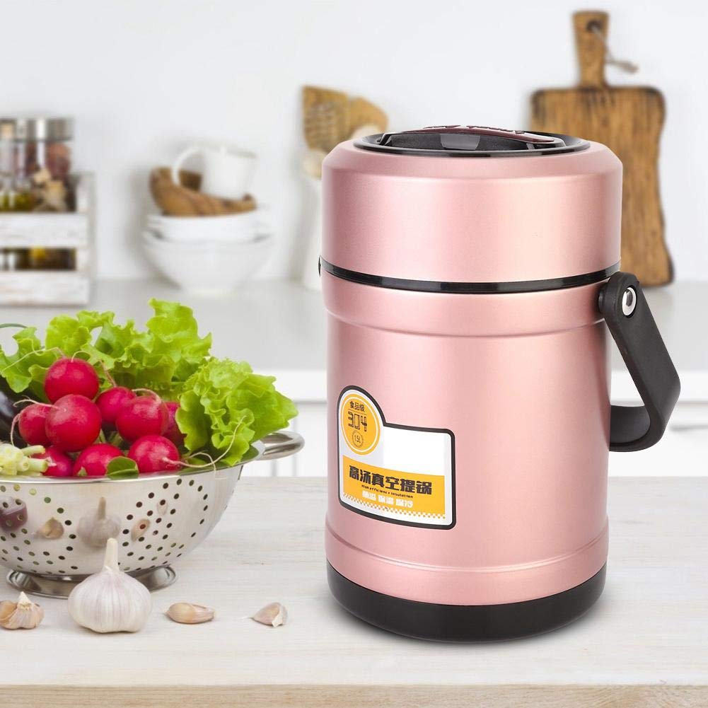 Yosoo 3-laags Isolatie Thermische Lunchbox Roestvrij Staal Voedsel Opslag Container Draagbare Doos Met Handvat Schattig Stippenpatroon 1/2/3 Lagen (Kleur: Blauw, Afmeting: 1200 ML