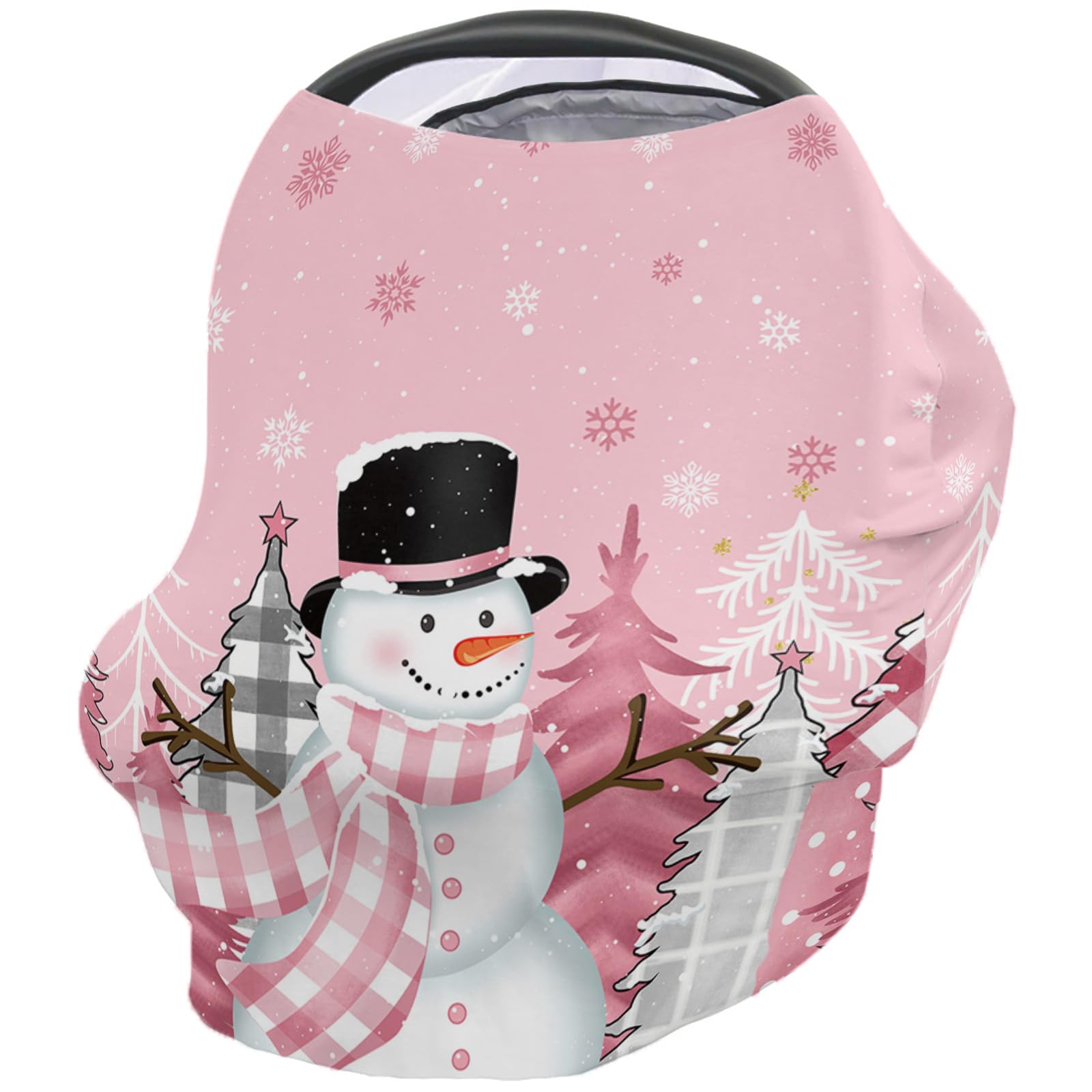 Nursing Cover for Breastfeeding Scarf, Pink Xmas Tree Snowman Snowflake Christmas Baby Car Covers Super Soft Multi Use for Canopy Shopping Cart Cover Blanket Stroller Cover
