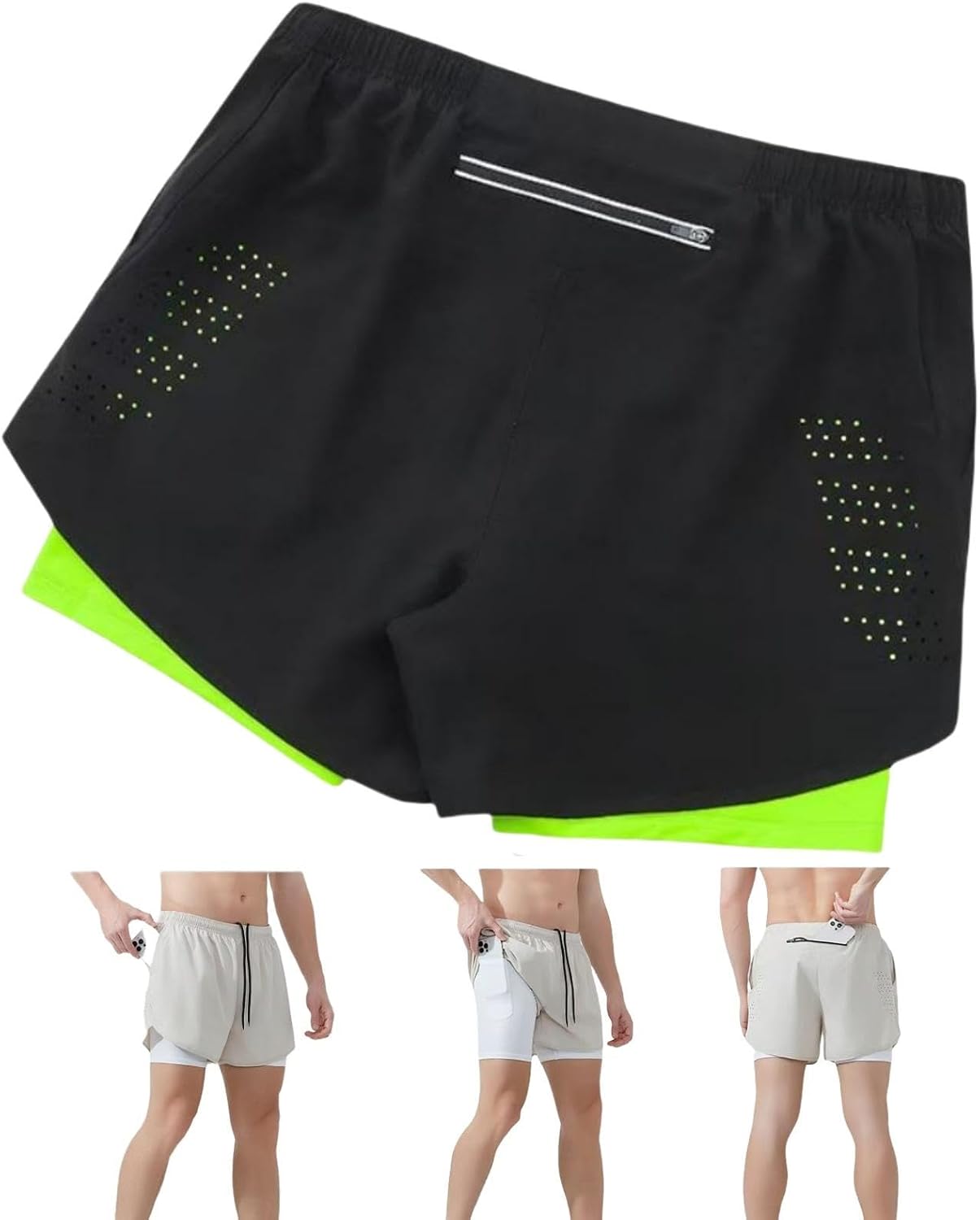 Mens Running Shorts, Double Layer Quick Dry Fitness Shorts Mens 2-in-1 Running Shorts Quick Daily Active Workout Exercise Jogging Cycling Shorts with Liner M #05