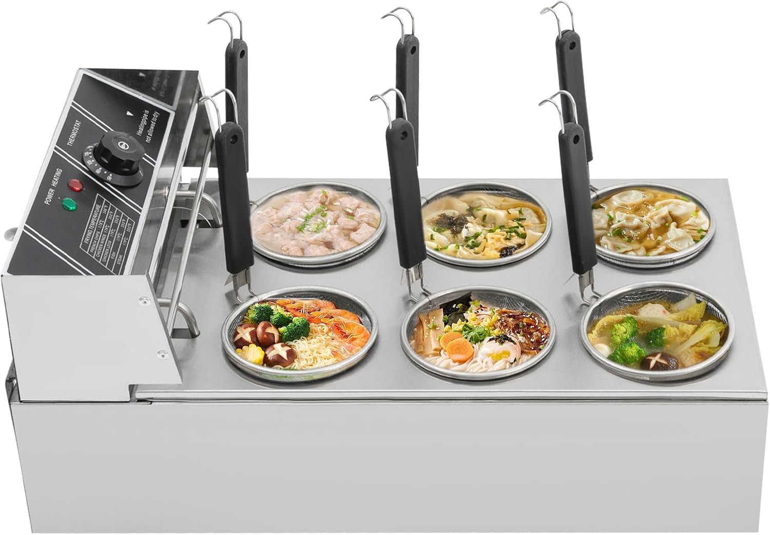 Elektryczny garnek do gotowania makaronu, 20 l, 2000 W, 6 koszów, stal nierdzewna, zakres temperatur 60-200°C, nadaje się do restauracji i cateringu