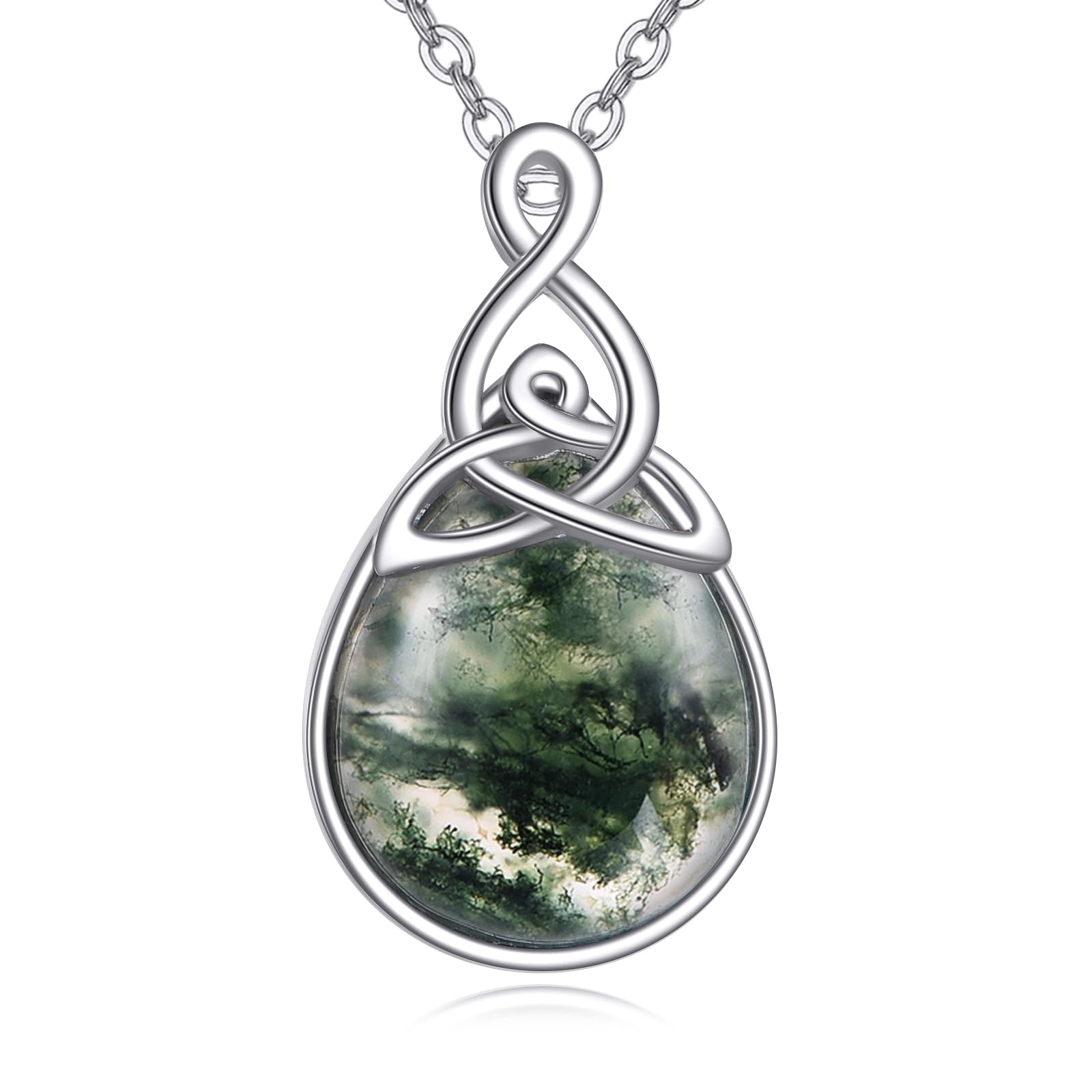 POPLYKE Keltische Knoten Halsketten für Damen 925 Sterling Silber Tränensrope Moos Agat Halskette Irisch Keltischer Anhänger Schmuck Geschenke für Mutter Damen