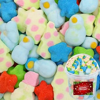 Pick Your Festive Mallows! Christmas Mixed Mallow Collection with Gift Jar – Tree, Penguin & Star Marshmallows – Fun, Fluffy & Colourful Holiday Treats (500g)