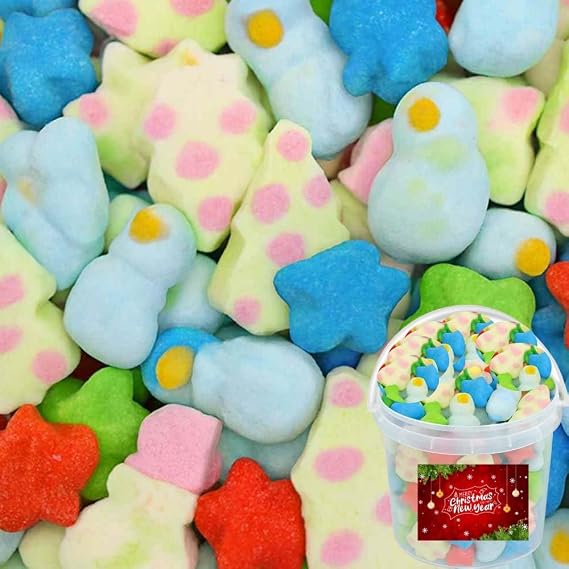 Pick Your Festive Mallows! Christmas Mixed Mallow Collection with Gift Jar – Tree, Penguin & Star Marshmallows – Fun, Fluffy & Colourful Holiday Treats (500g)