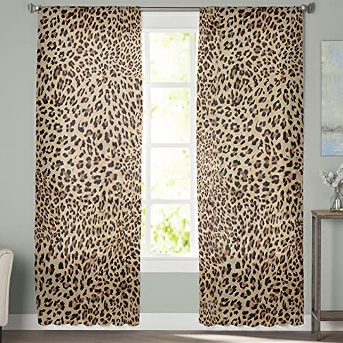 Sheer Window Curtain Panels Sexy Leopard Print,Semi Sheer Window Covering Privacy Drapes 2 Panel Sets Brown Animal Texture Window Treatment For Kitchen/Living Room/Bedroom Decor #TOP1