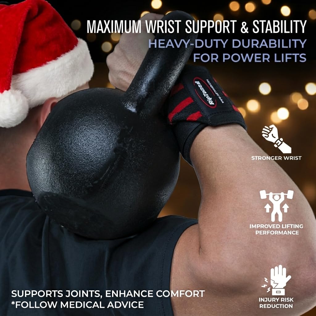 Rip Toned Wrist Wraps for Weightlifting – USPA & USAPL Approved 18" Wrist Straps for Powerlifting – Adjustable, Durable Gym Wraps with Thumb Loop – Maximum Support for Men & Women – Red Stiff