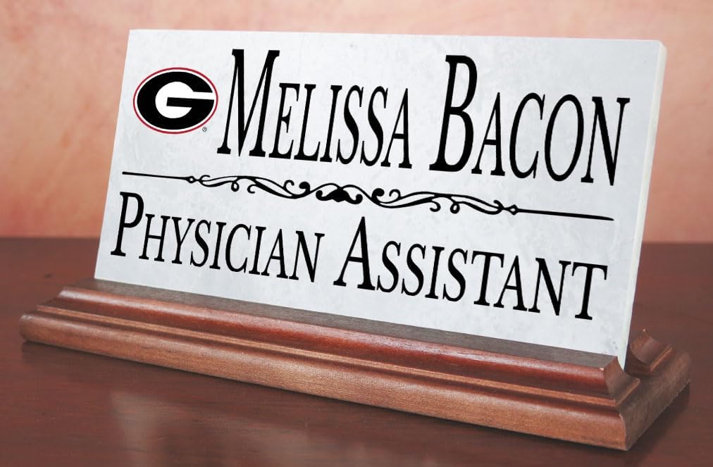 University of Georgia Nameplate – Personalized Marble Desk Name Plate with Hardwood Base – Custom Graduation Gift for UGA Bulldogs Alumni, Students, or Professionals