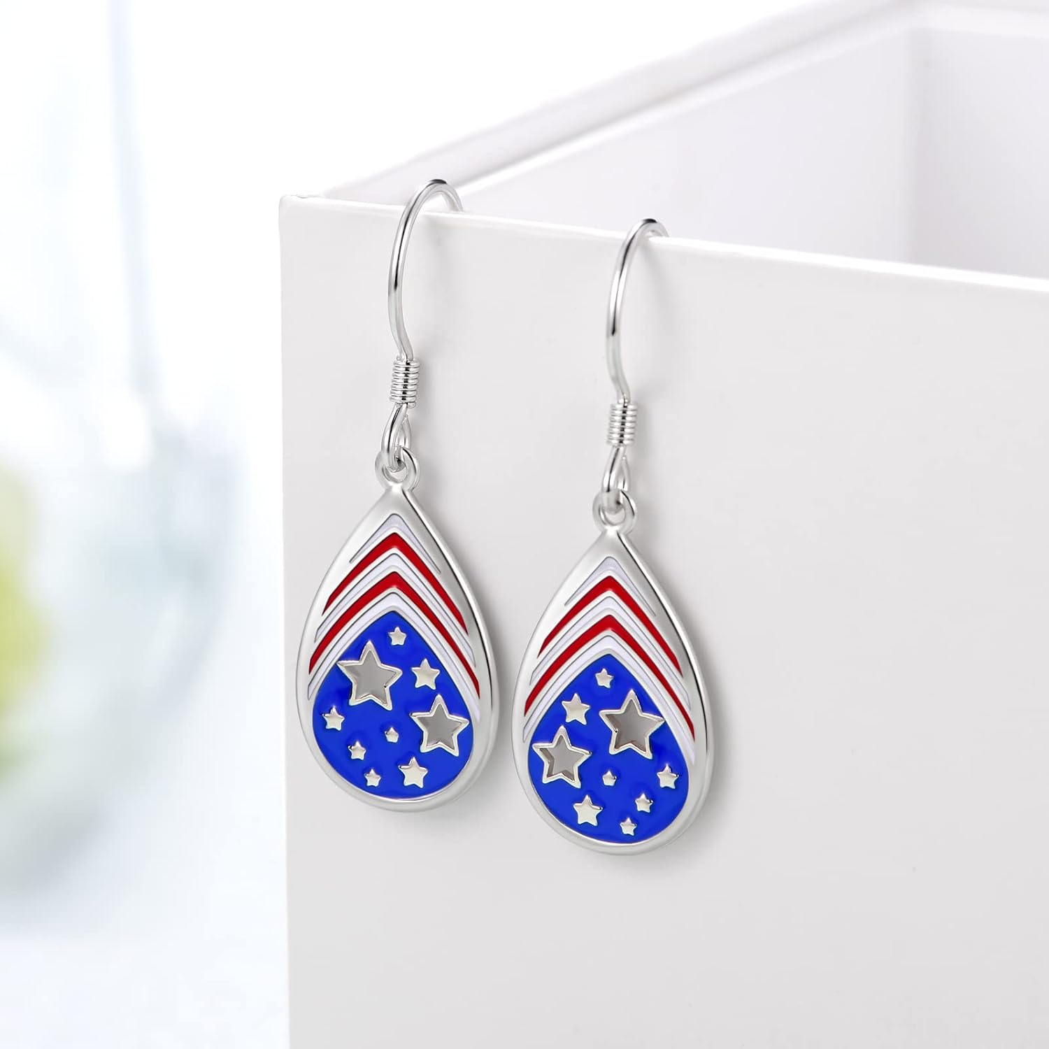 4th of July Earrings American Flag Earrings 925 Sterling Silver Patriotic Drop Dangle Earrings Jewelry Gift for Women - Image 4
