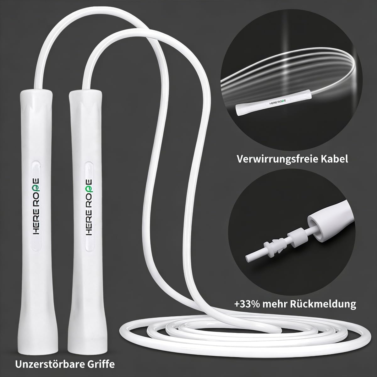 HEREROPE Adjustable Jump Rope – 5mm PVC Skipping Rope with Unbreakable Handles, Non-Kinking, Includes 1 Spare Rope for Indoor & Outdoor Fitness Training for Men, Women