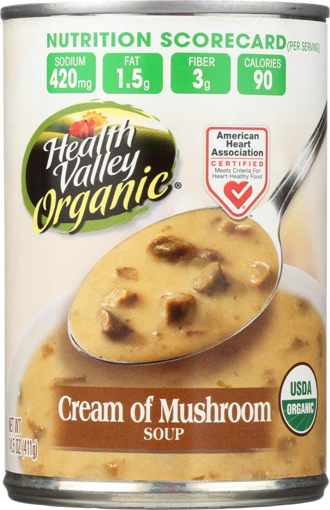 HEALTH VALLEY SOUP CRM OF MUSHROOM, 14.5 OZ, PK- 12