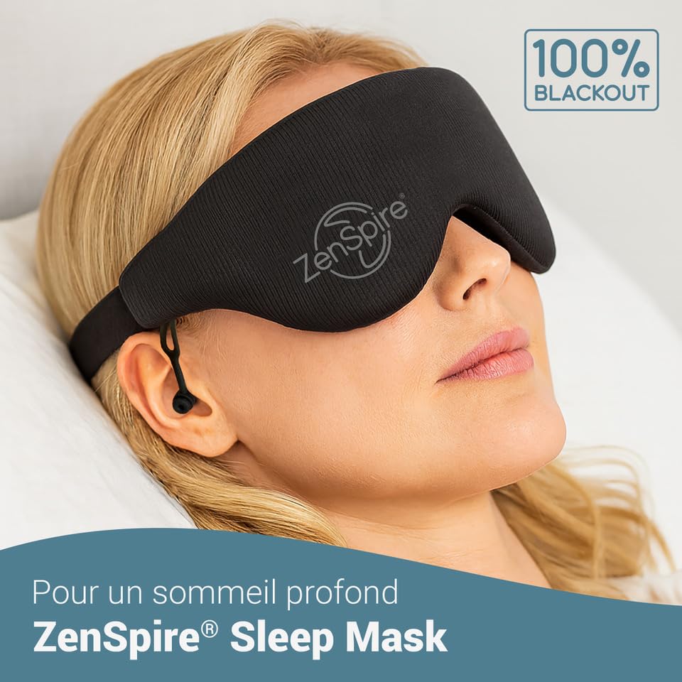 ZenSpire Sleep Mask 3 en 1 | Máscara de sueño 100% Blackout con tapones para los oídos de silicona y bolsa | Comodidad ergonómica, Oscuridad total, recuperación y sueño natural