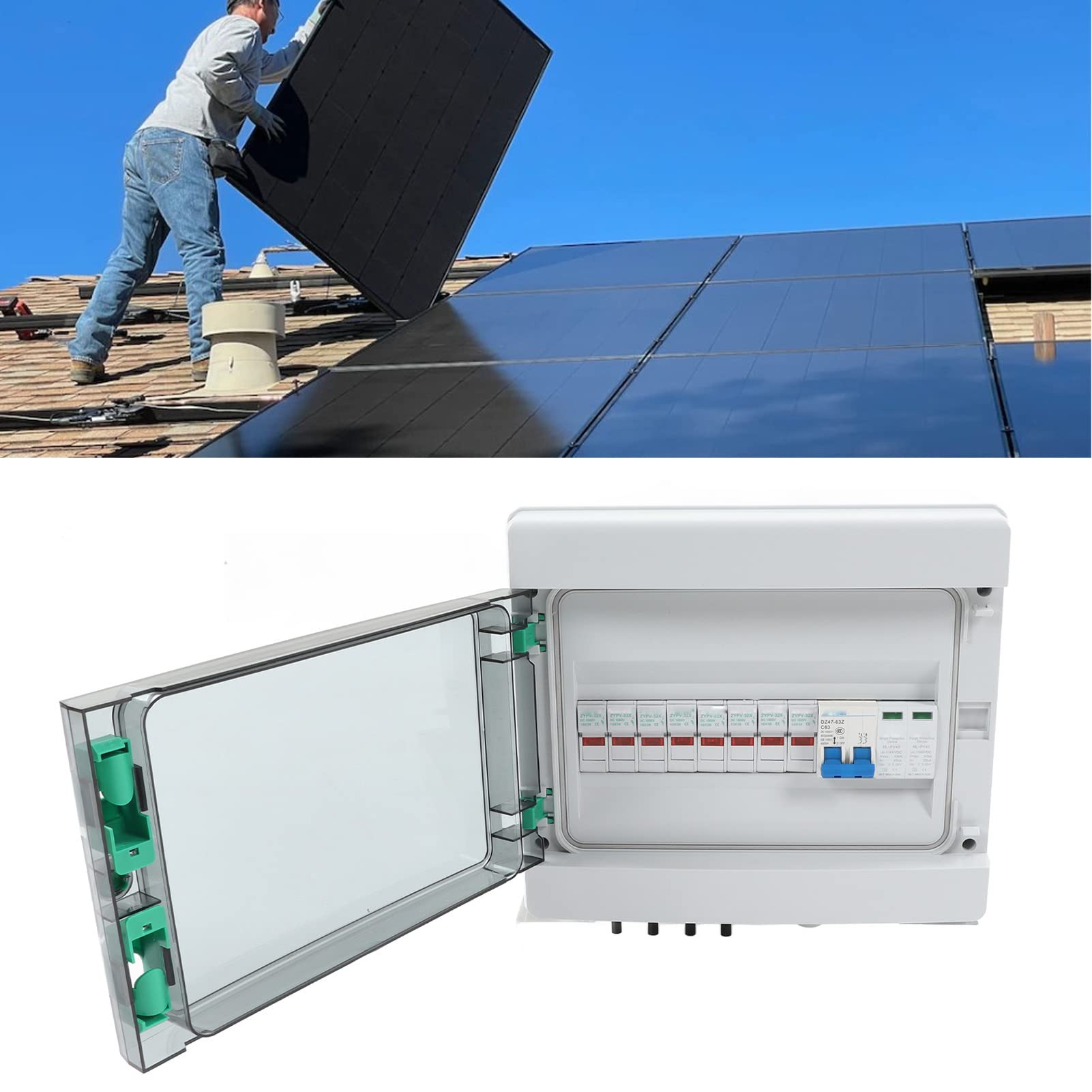 4 String PV Combiner Box mit Überspannungsableiter 15A Sicherung 63A DC Leistungsschalter IP67 Solar Combiner Box DC1000V 8 Sicherungen