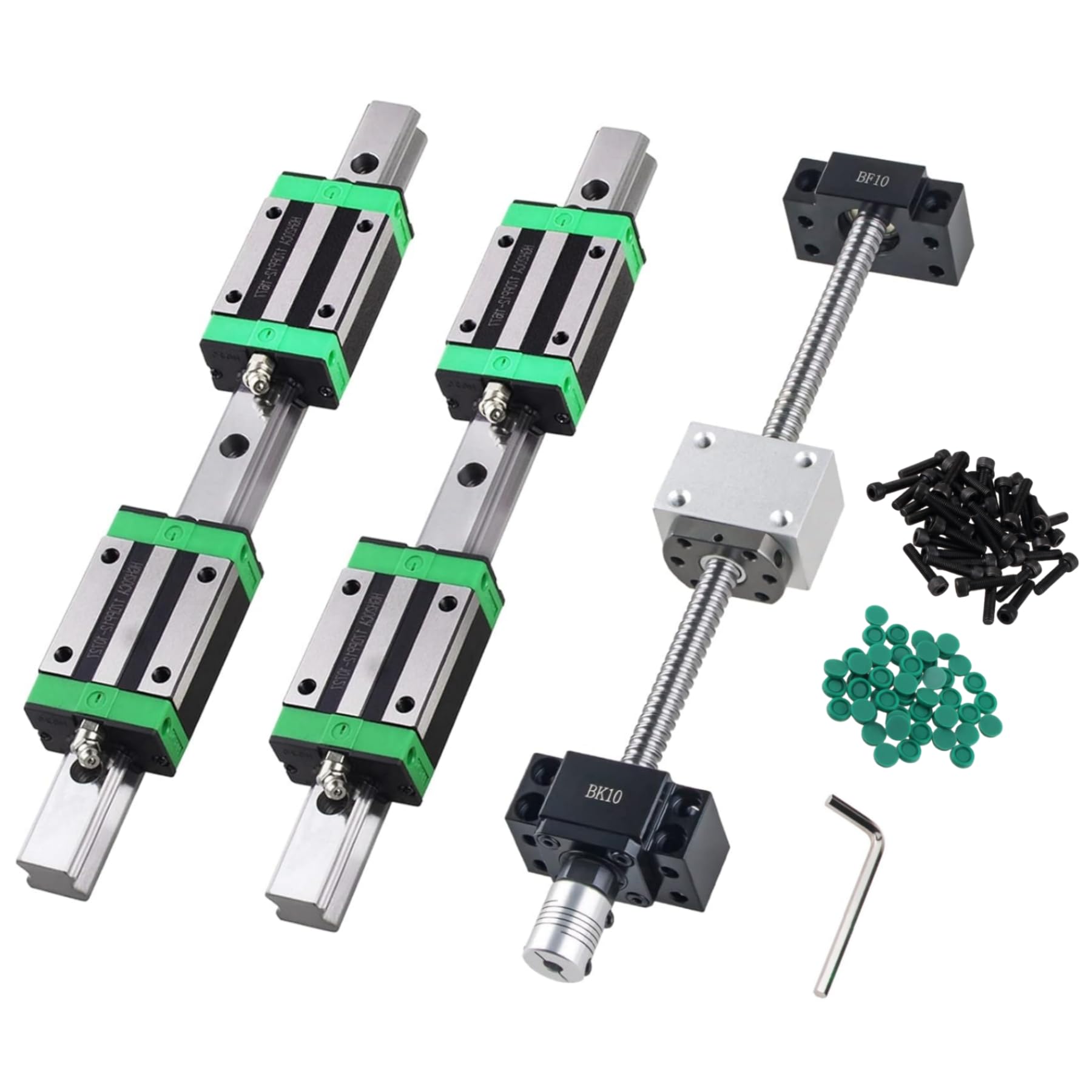 ANWOKIT 2Pcs HGR15-400MM Linear Rails kit with 4 Bearing Block,1Pcs SFU1204-400MM Ball Screw with Metal Deflector Ball Screw Nut, BF10/BK10 kit, Nut Housing, Coupling for 3D Printer and CNC Machine