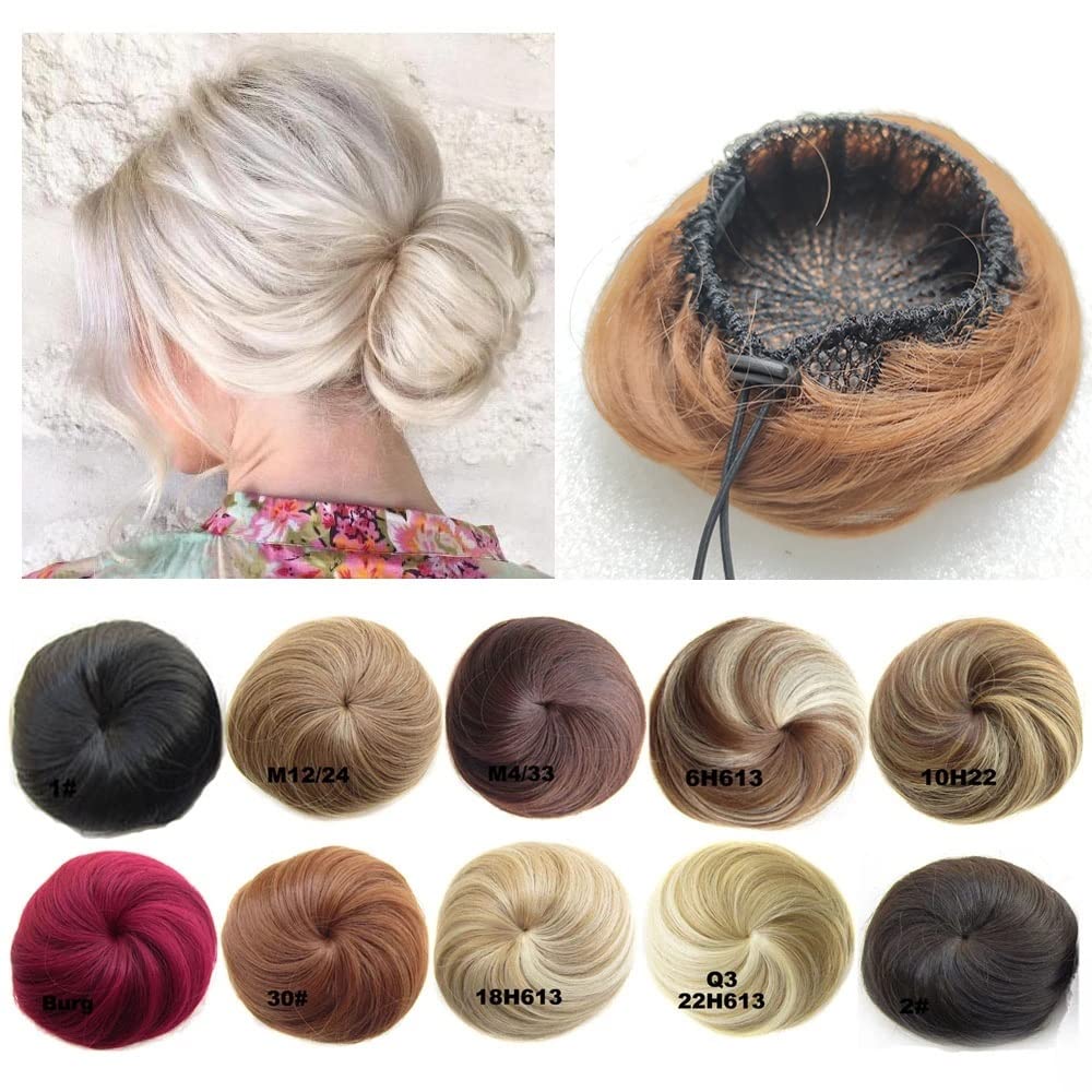 DorkTees Hair Bun Pieces for Women 1 Pack Donut Bun with Drawstring Ponytail Hair Extensions Synthetic Curly Wig Slices for Women
